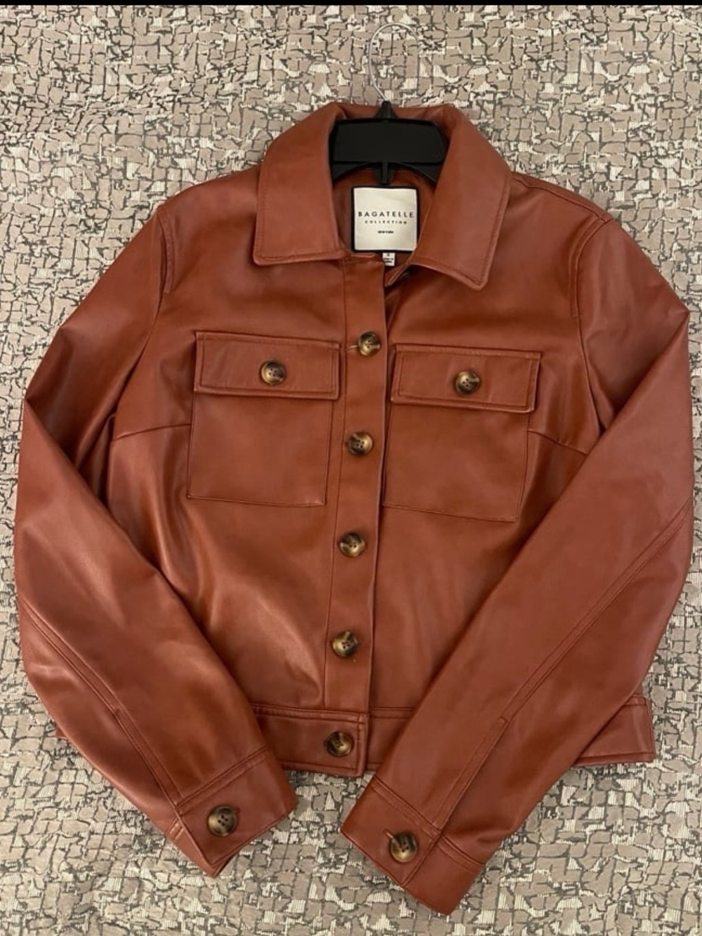 Cognac Faux Leather Button-Front Jacket
